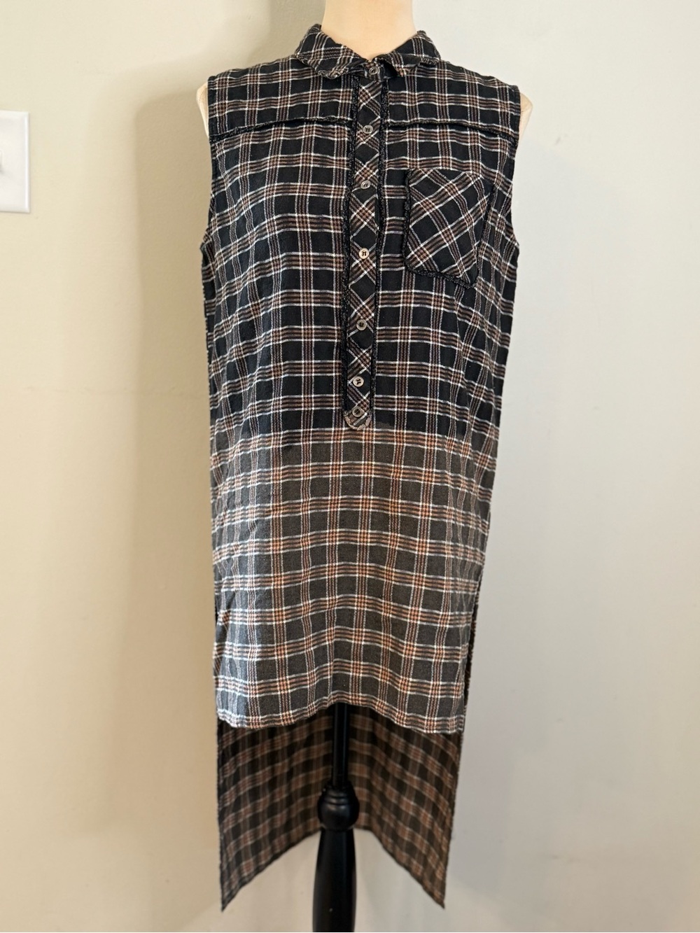 POL hombre plaid mini dress tunic top versatile SZ SM